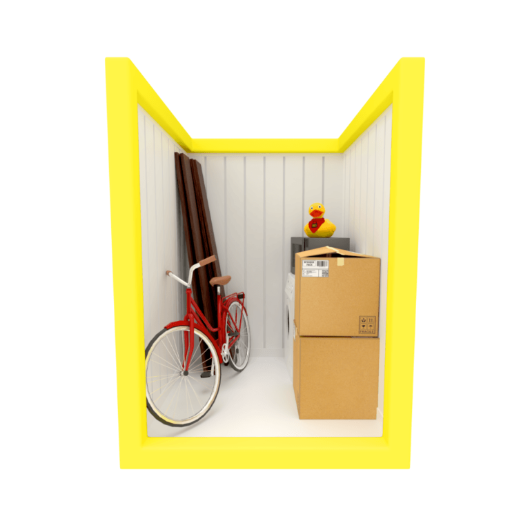 Storage room with bicycles and packed boxes
